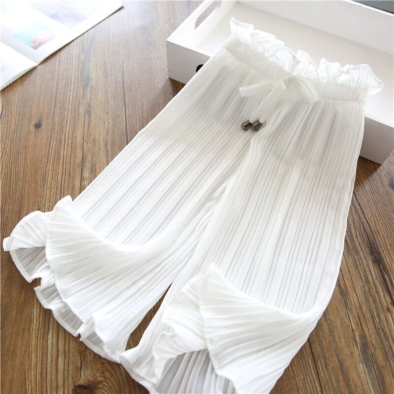 Summer lace high waist pleated loose casual girls pants